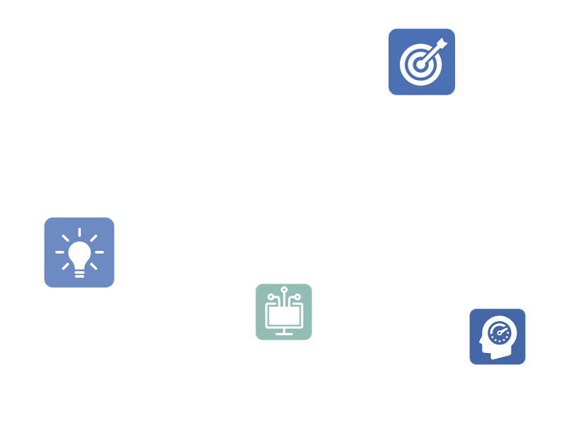 ARC Articial Intelligence Quality Assurance (AIQA) icons showing an idea, a target with an arrow hitting the bullseye, technology, and AI automation.