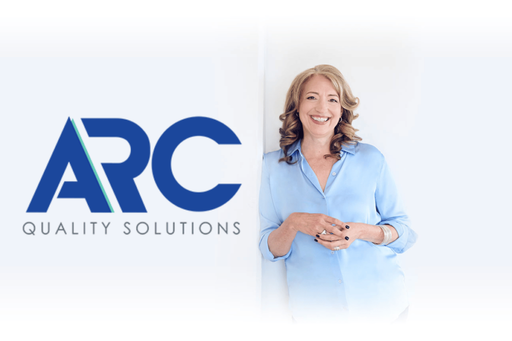 Cheryl Thibault, ARC CEO alongside the ARC logo